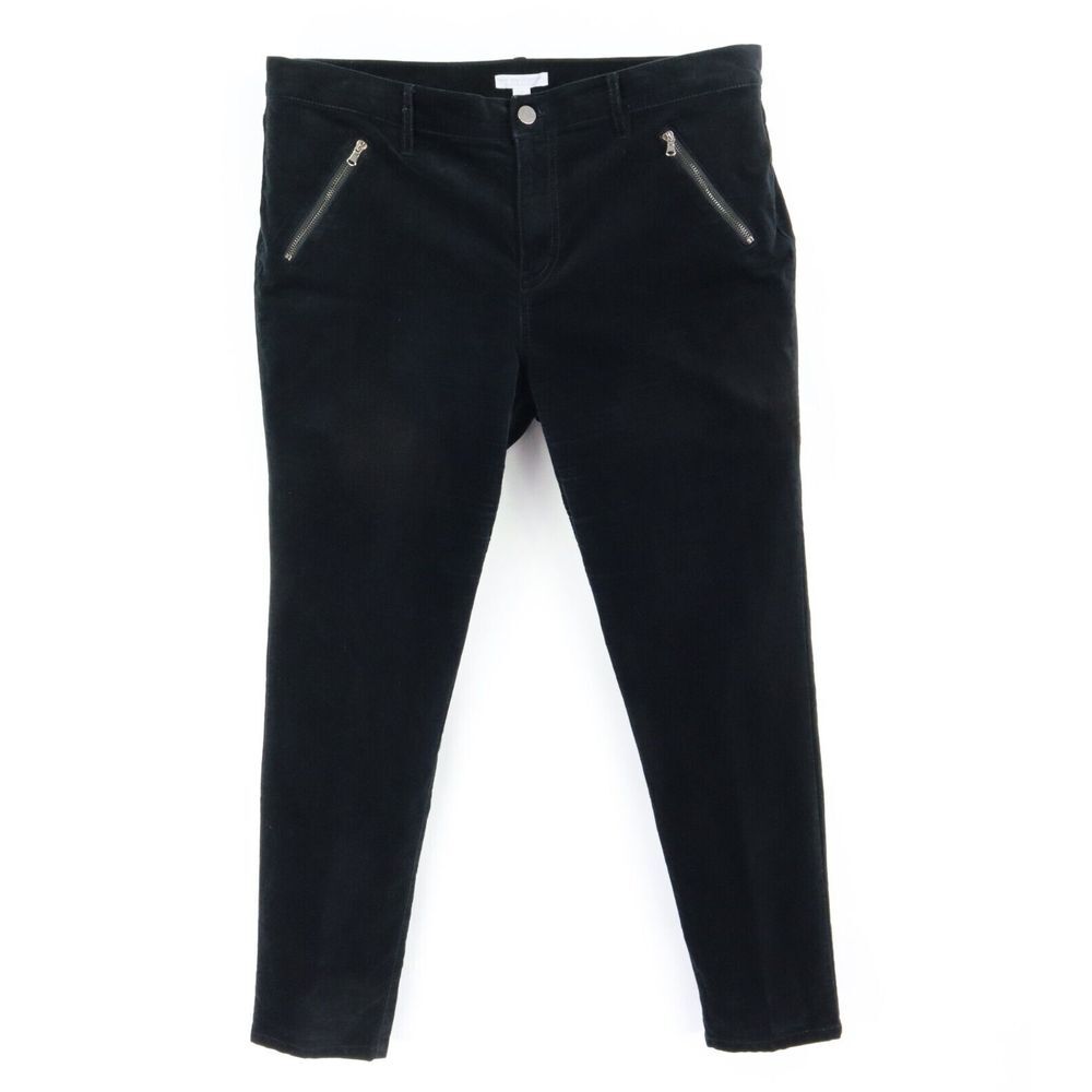 New York & Co. Black Velour Pants Womens Sz 16 Stretch Skinny Leg Zipper Pockets